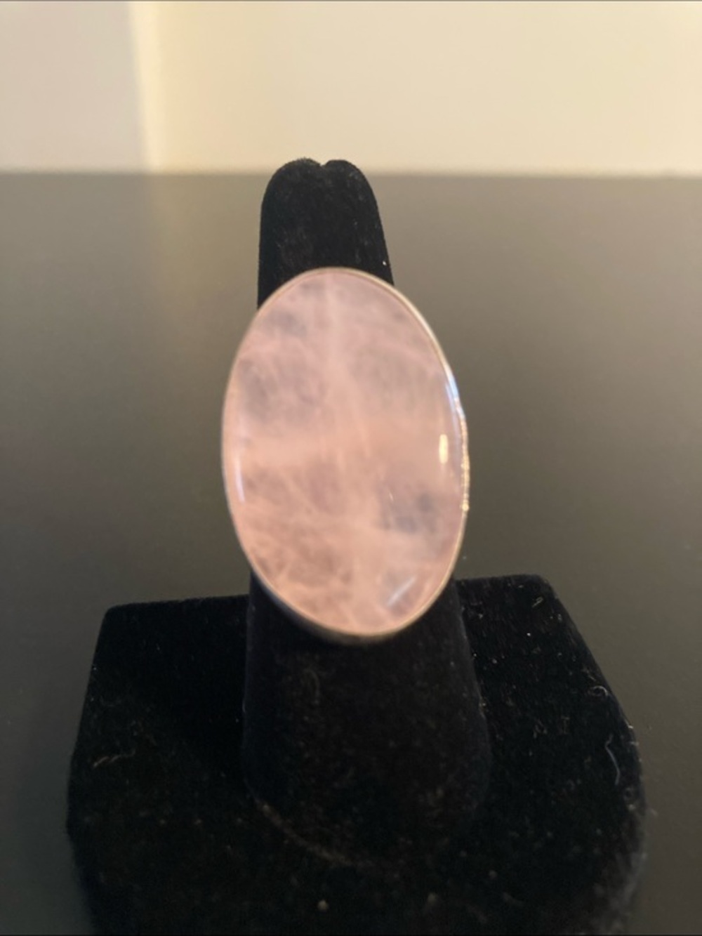 Oval Rose Quartz Statement Ring for Women - Pink Stone  size 7